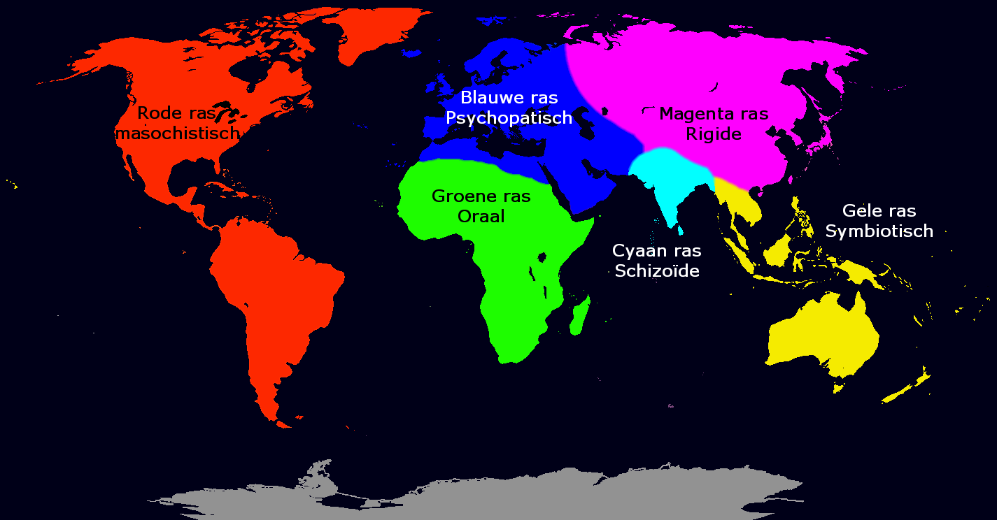 kaart met de zes rassen