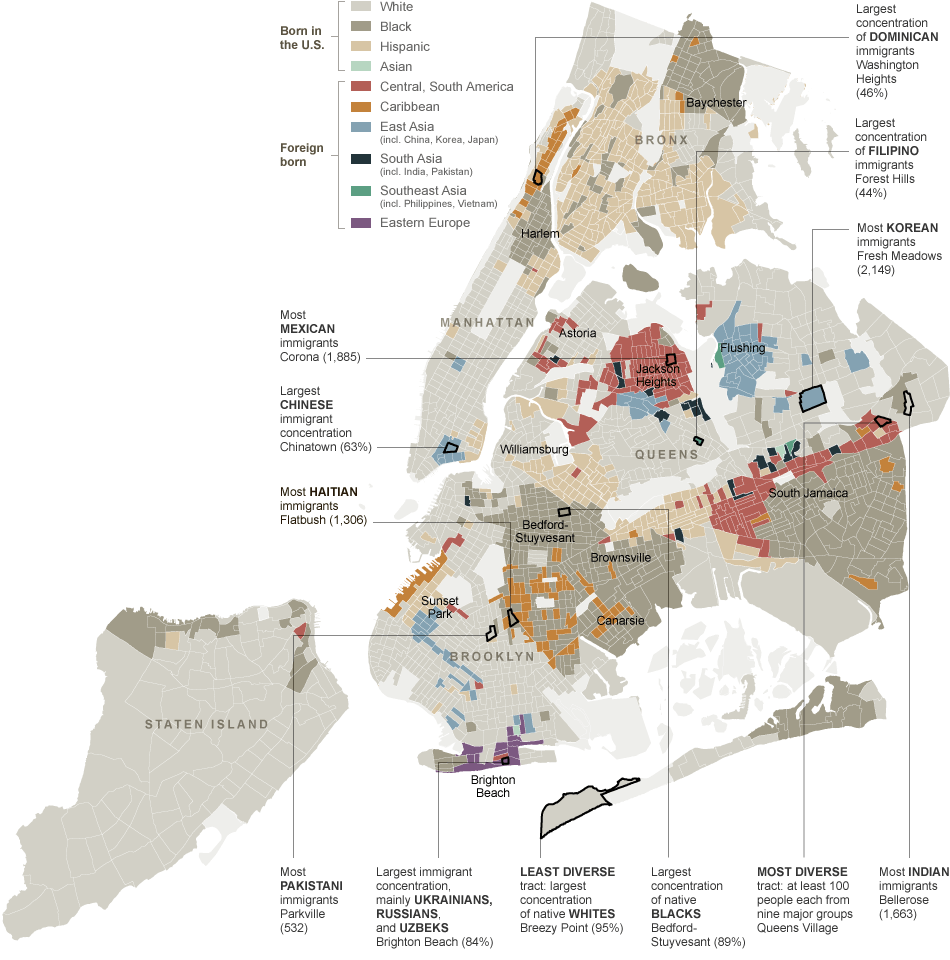 kaart new york 2010 met de etniciteit per wijk